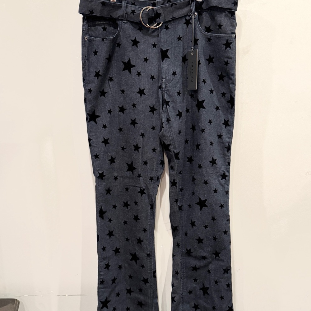 Phenom Los Angeles Men’s Rocker Blue Boot Cut Felt Stars Belt Jeans Waist 38 NWT - Picture 4 of 15